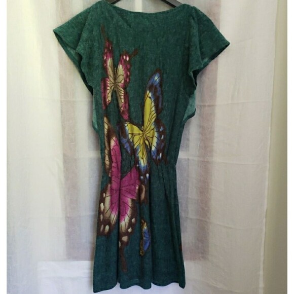 Boho Butterfly Mini Dress Green Felt Like Material Women Size M Looks Very Small - Picture 6 of 12